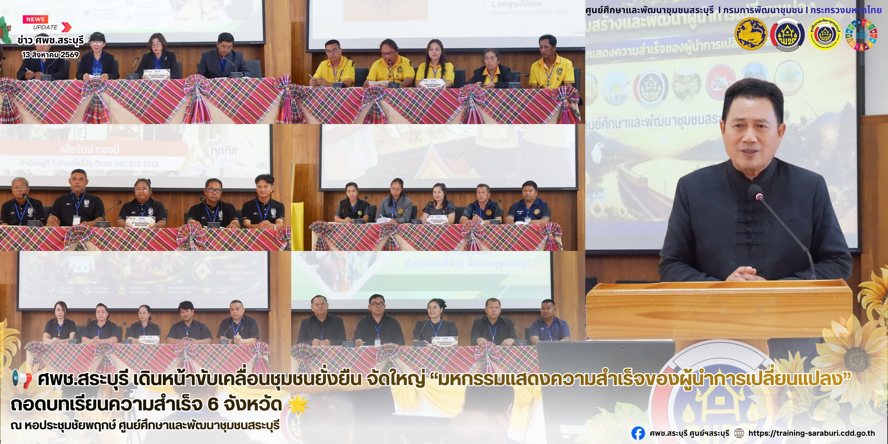 📢 ศพช.สระบุรี เดินหน้าขับเคลื่อนชุมชนยั่งยืน จัดใหญ่ “มหกรรมแสดงความสำเร็จของผู้นำการเปลี่ยนแปลง” ถอดบทเรียนความสำเร็จ 6 จังหวัด 🌟